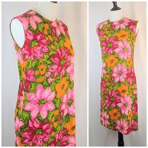 Women's Authentic Vintage Hawaiian Tropical Mini Sheath Dress Floral Luau Dress